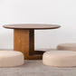 31.5" Round Wood Coffee Table with 3 Teddy Fabric Nesting Stools