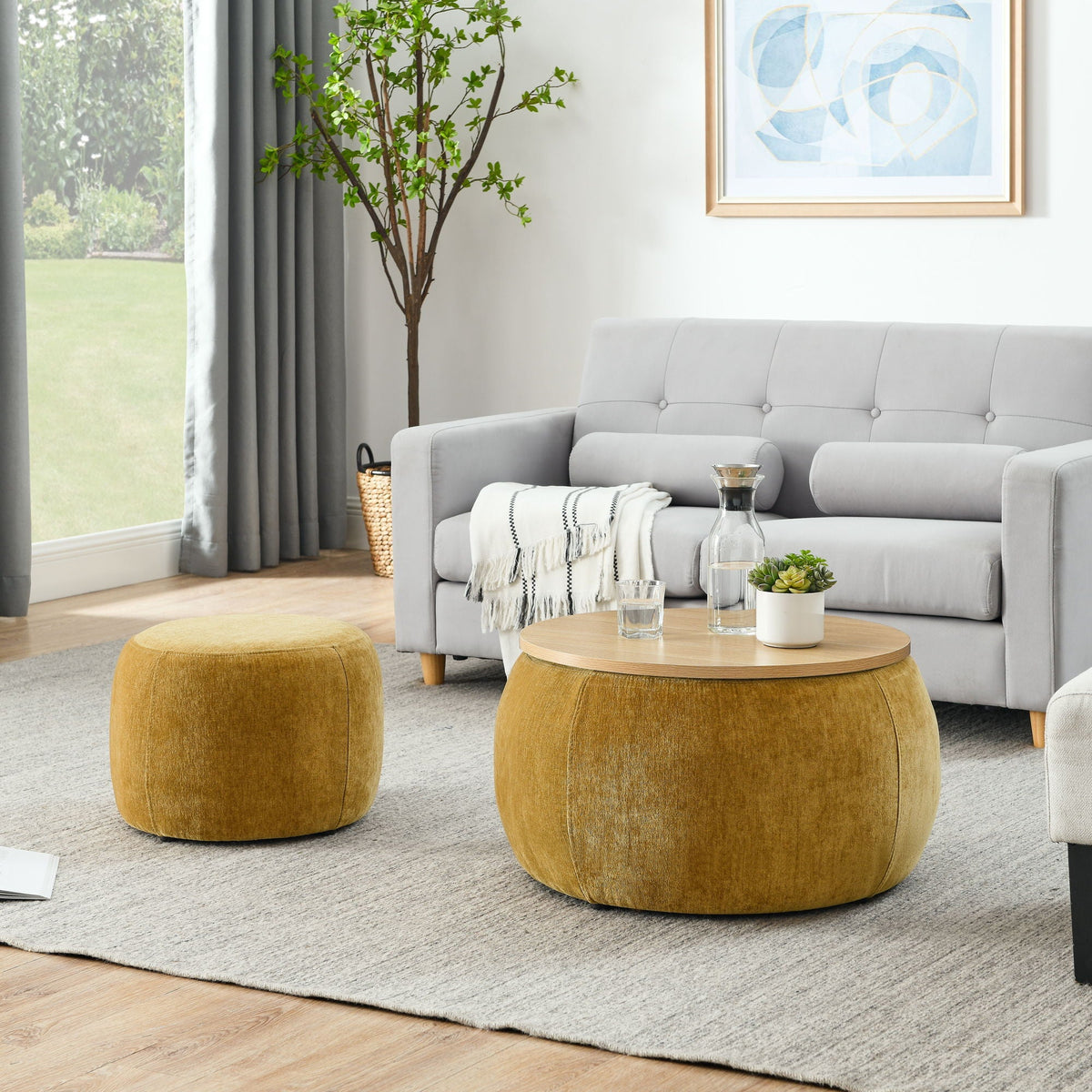 Round Storage Ottoman, 2 In 1 Function, End Table And Ottoman - view 30