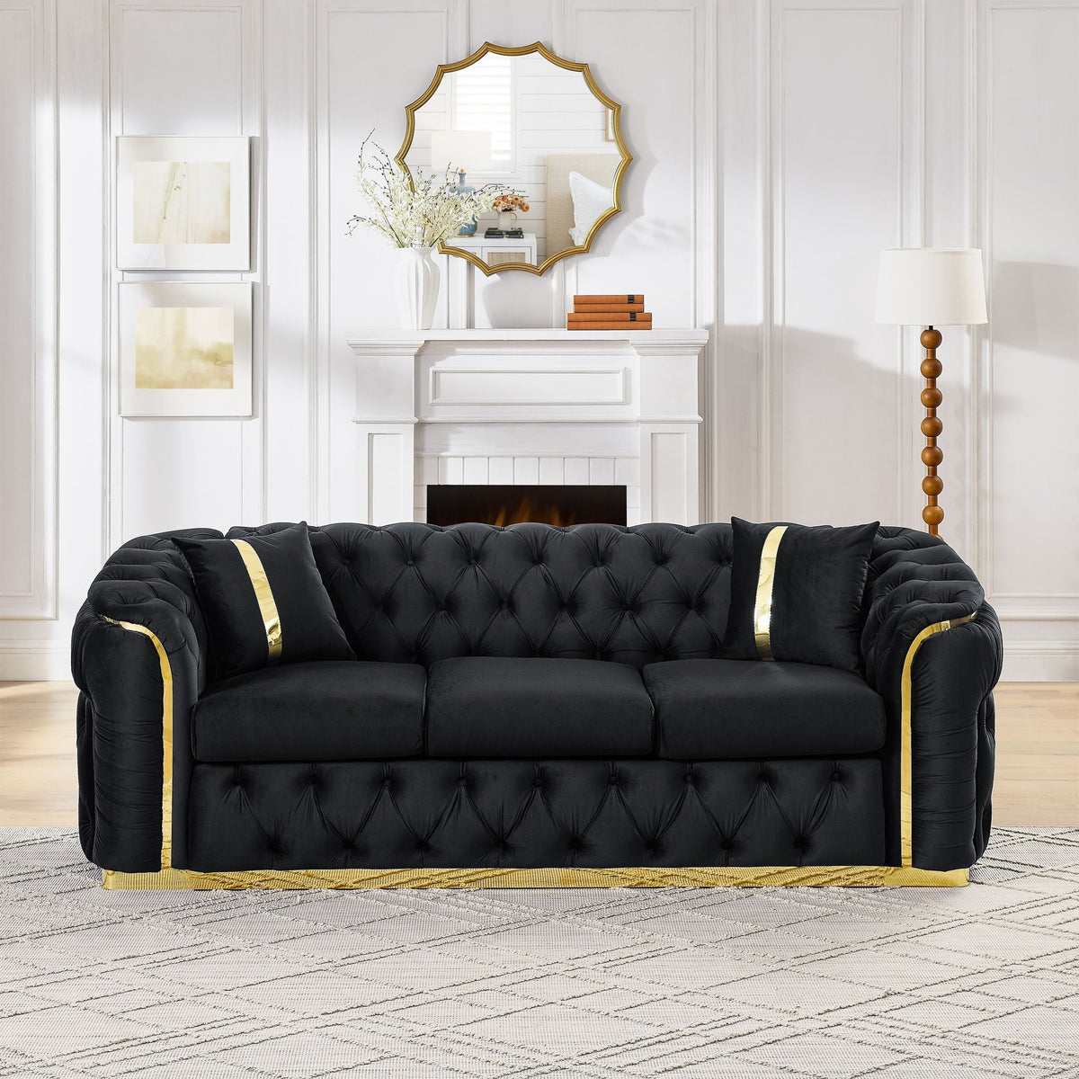 Button Tufted Couch With 2 Pillows, 3 Seater Luxury Chesterfield Sofa - view 17