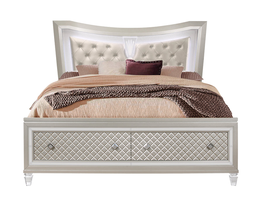 Cross Glam Champagne Queen Bed With LED