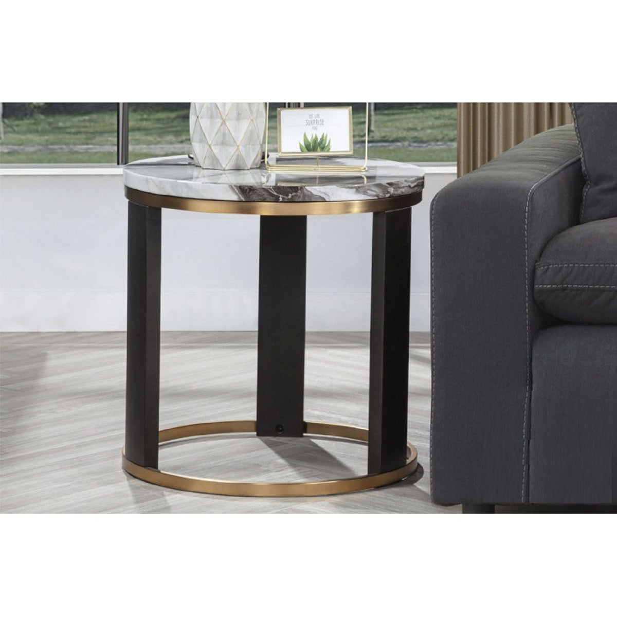 Round End Table For Living Room - Gold / Brown - view 3