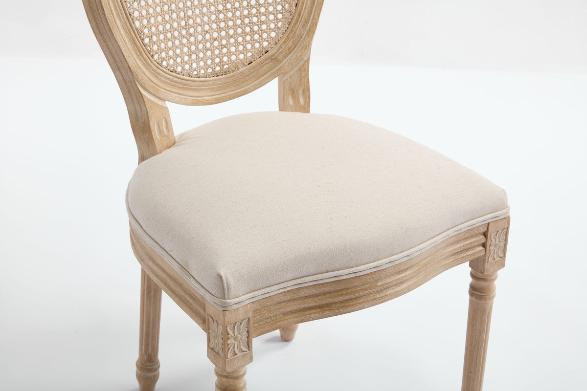 French Country Dining Chairs Set of 2 Upholstered with Rattan Back