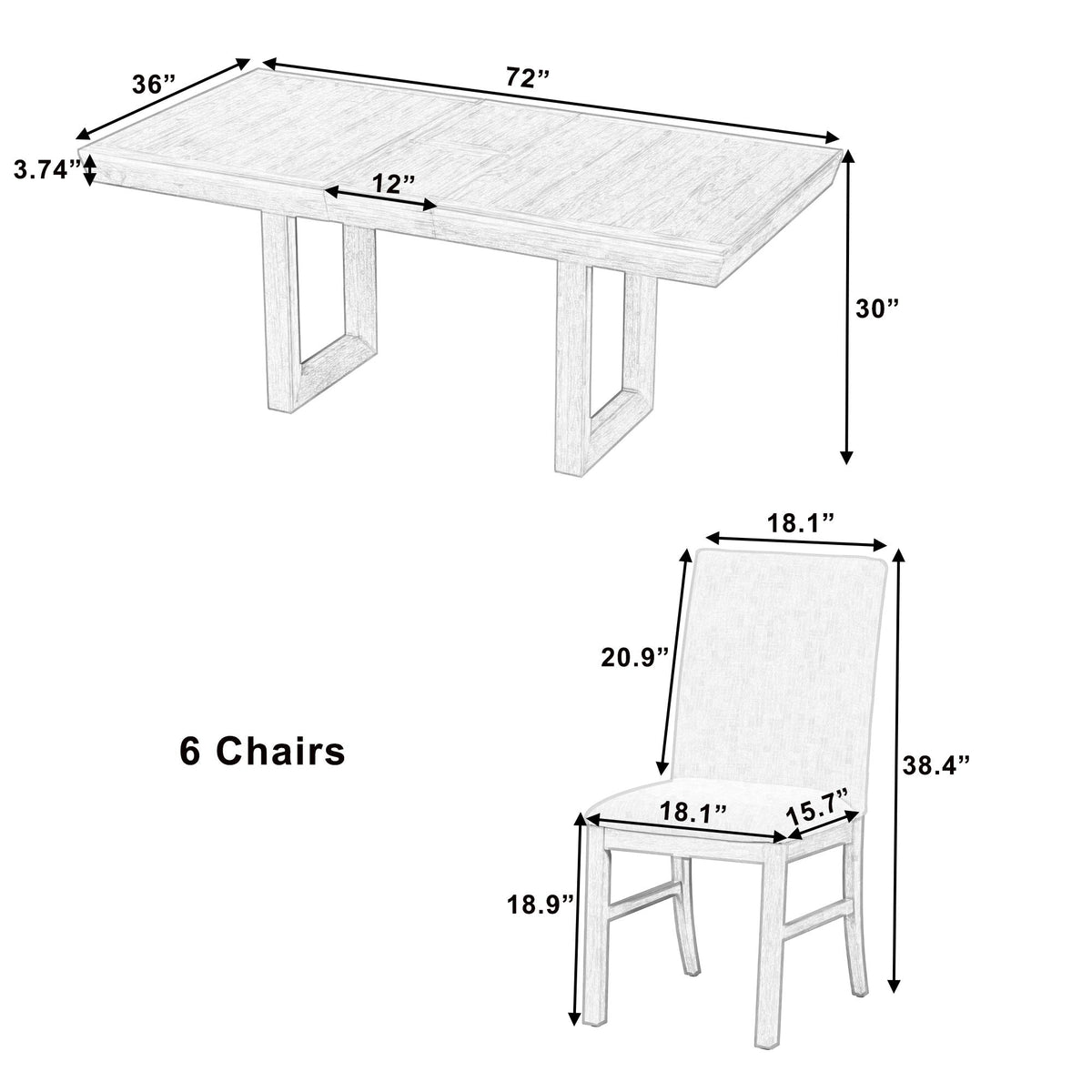 Topmax - 7 Piece Traditional Extendable Dining Table Set With Butterfly Leaf And 6 Upholstered Dining Table - view 12