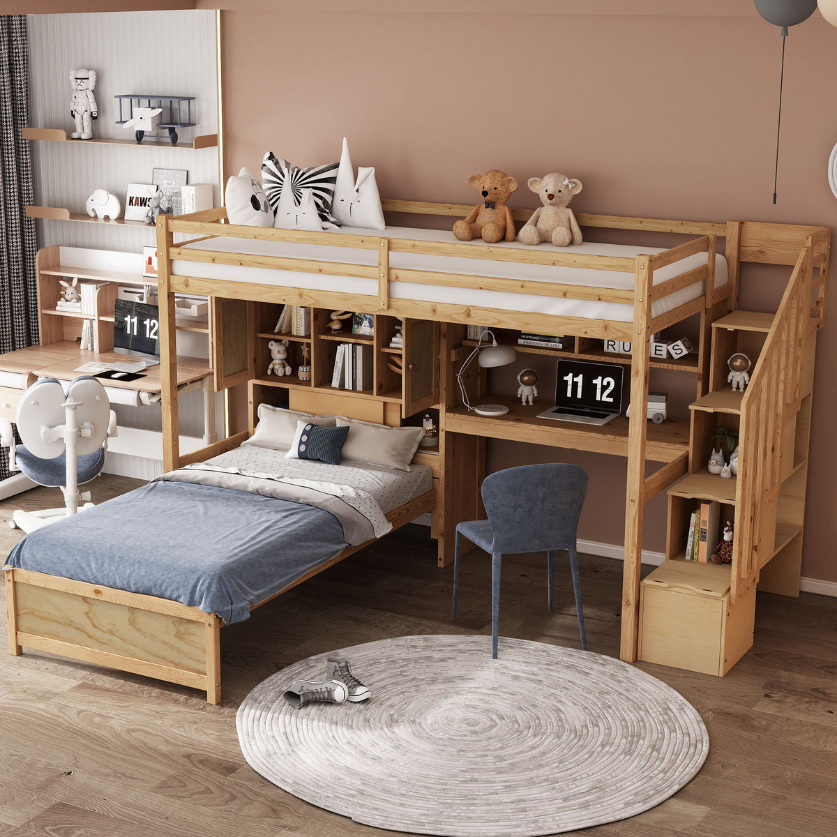 Loft Bed With Built In Desk And Staircase - view 14