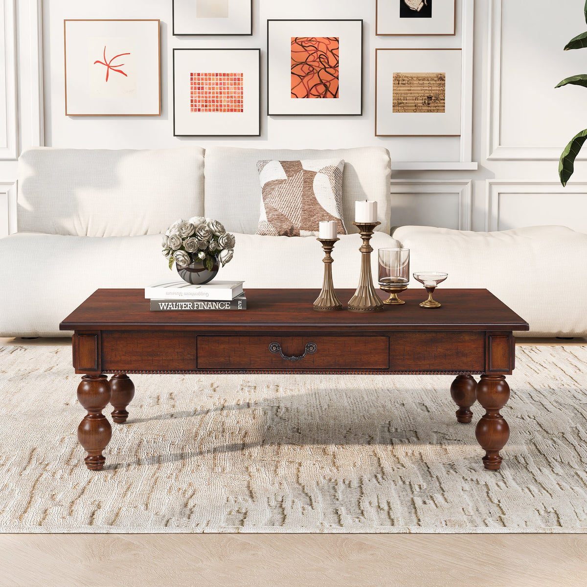 Rectangular Wooden Coffee Table with Storage Drawer