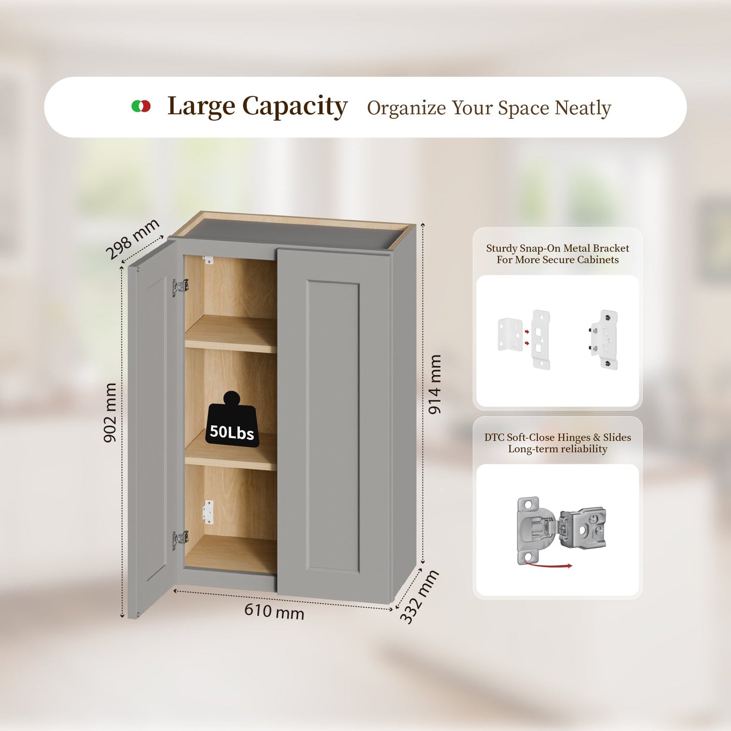 Gray Shaker Solid Wood Wall Cabinet