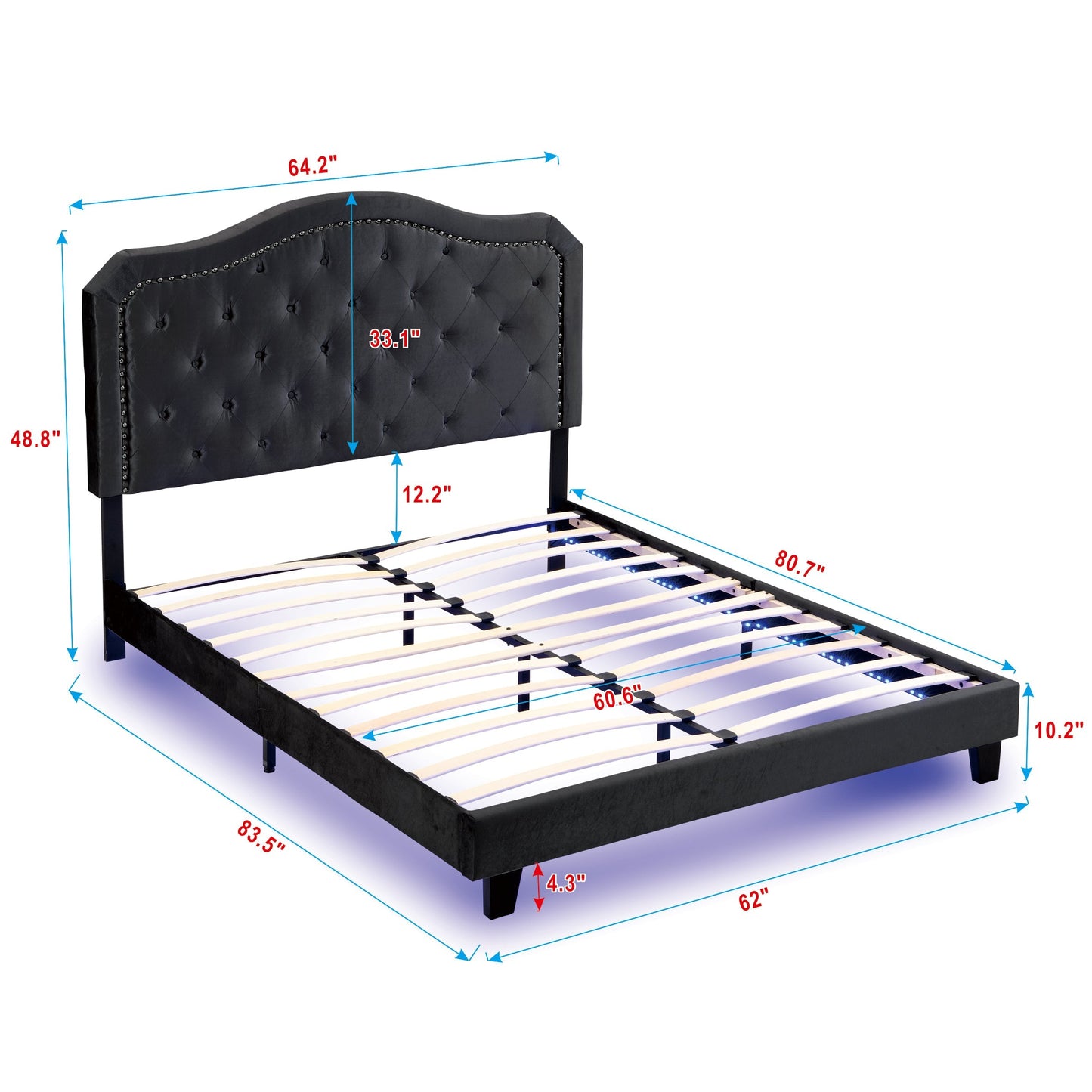 Queen Upholstered Bed Button Tufted with Curve Design