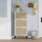 Rattan 3 Door Shoe Rack, Freestanding Modern Shoe Storage Cabinet
