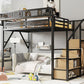 Full Size Loft Bed with Stairs and Storage Shelves