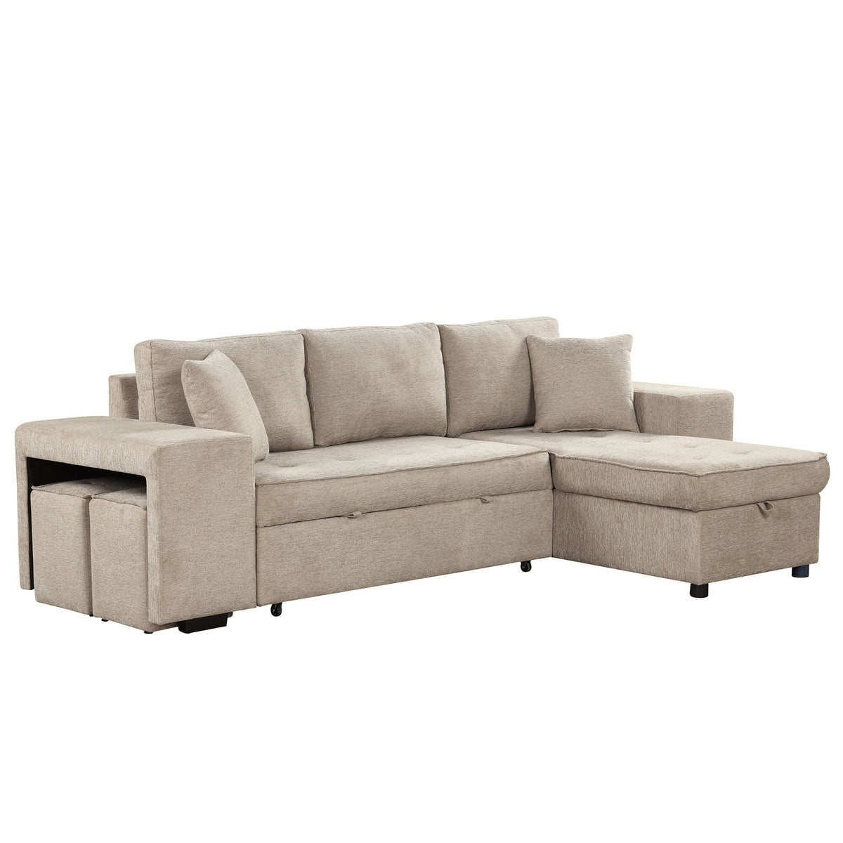 Modern L-Shape 3 Seat Reversible Sectional Couch, Pull Out Sleeper Sofa With Storage Chaise And 2 Stools For - view 4