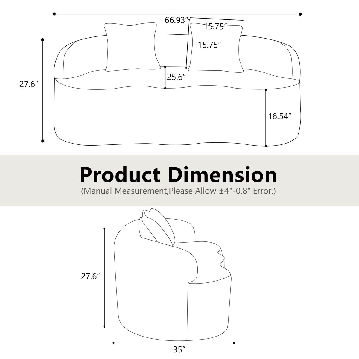 Curved Loveseat Sofa With Round Armrest - view 5
