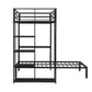 Metal Loft Bed Frame with LED Light Strip, Side Storage Shelves & Built-in Desk
