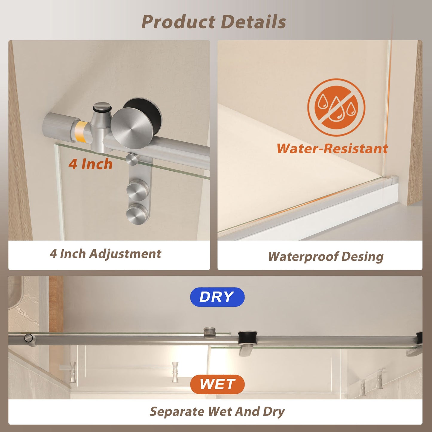 Frameless Sliding Shower Door - 56-60" x 76" H
