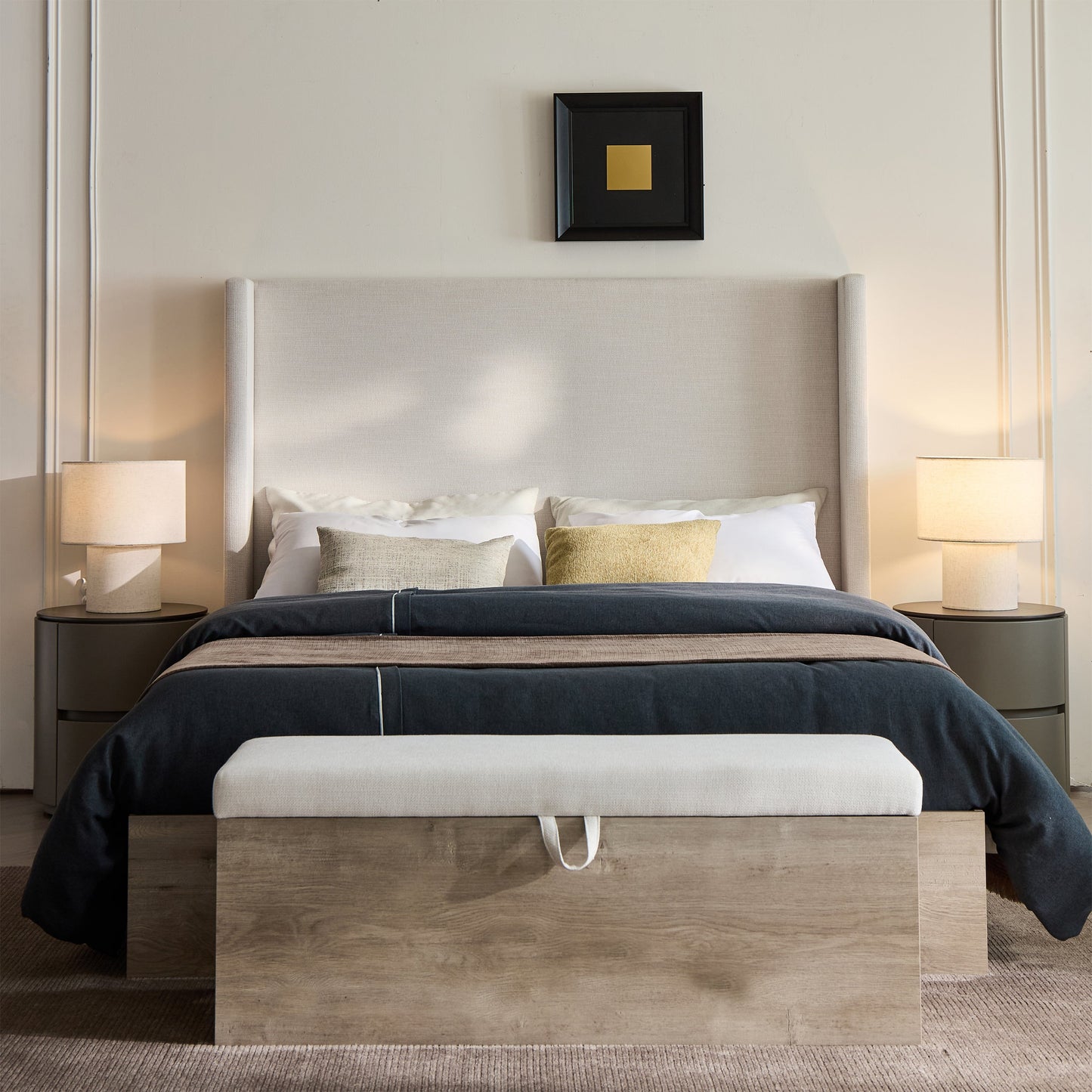 Shelton Upholstered Wingback Bed