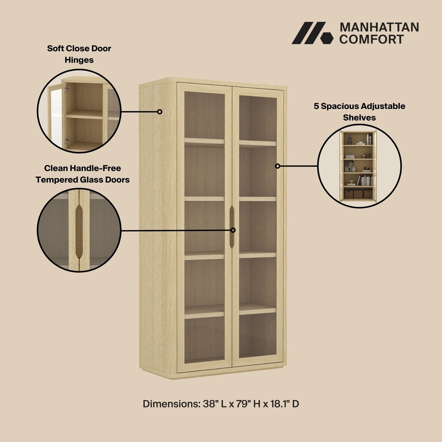 Rivington 38" Bookcase Cabinet