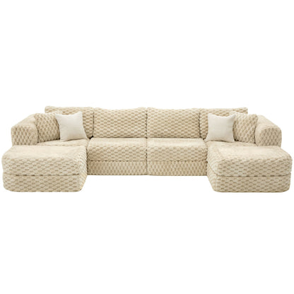 Modular Sectional Sofa, Boneless Couch With 2 Movable Ottomans - view 3
