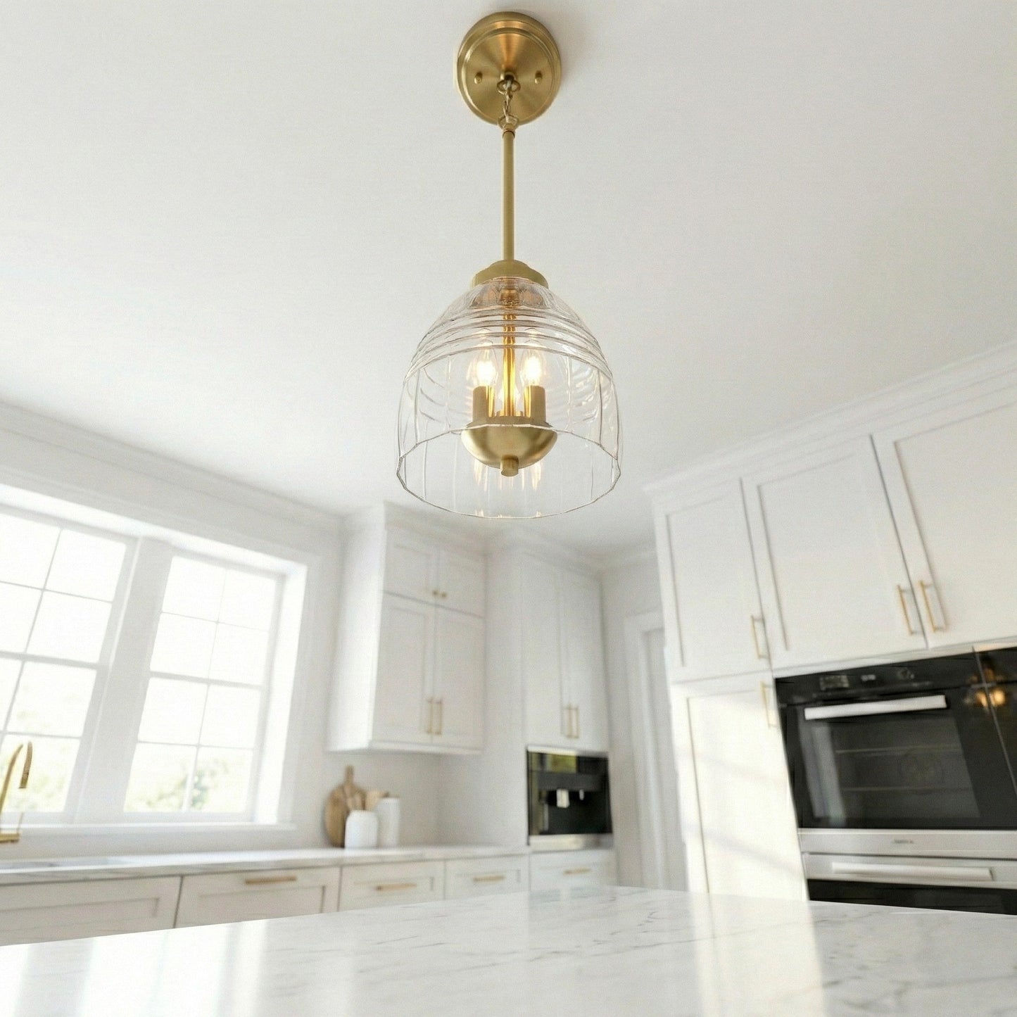 Ember Three Candle Lights Chain Pendant With Clear Glass - Satin
