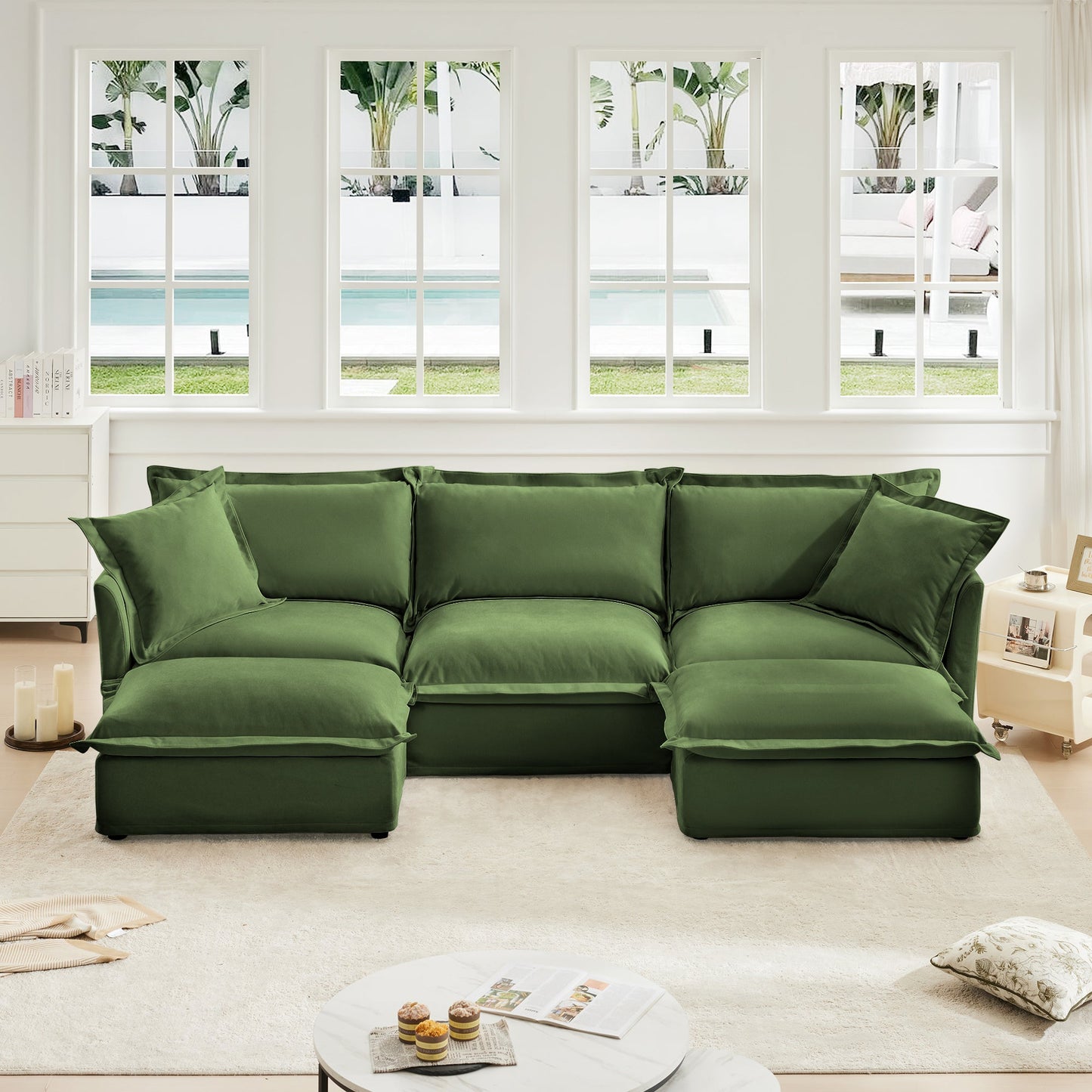 Slipcovered U Shape Sectional Deep Seat Sofa