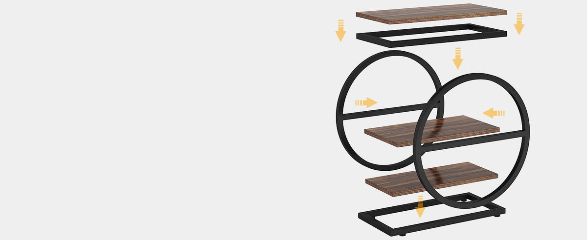 End Table Set of 2 with 3 Storage Shelves