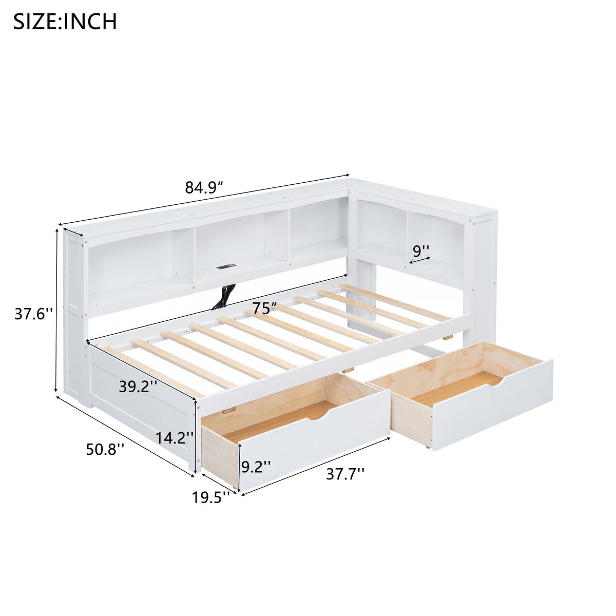 Daybed With 2 Storage Drawers, Storage Cabinets, USB Ports - view 12