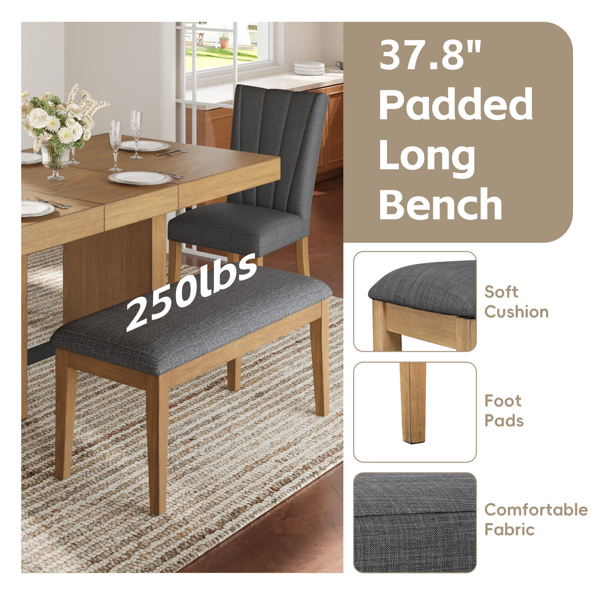 TOPMAX Farmhouse 78.1-Inch Extendable Wood Dining Table Set