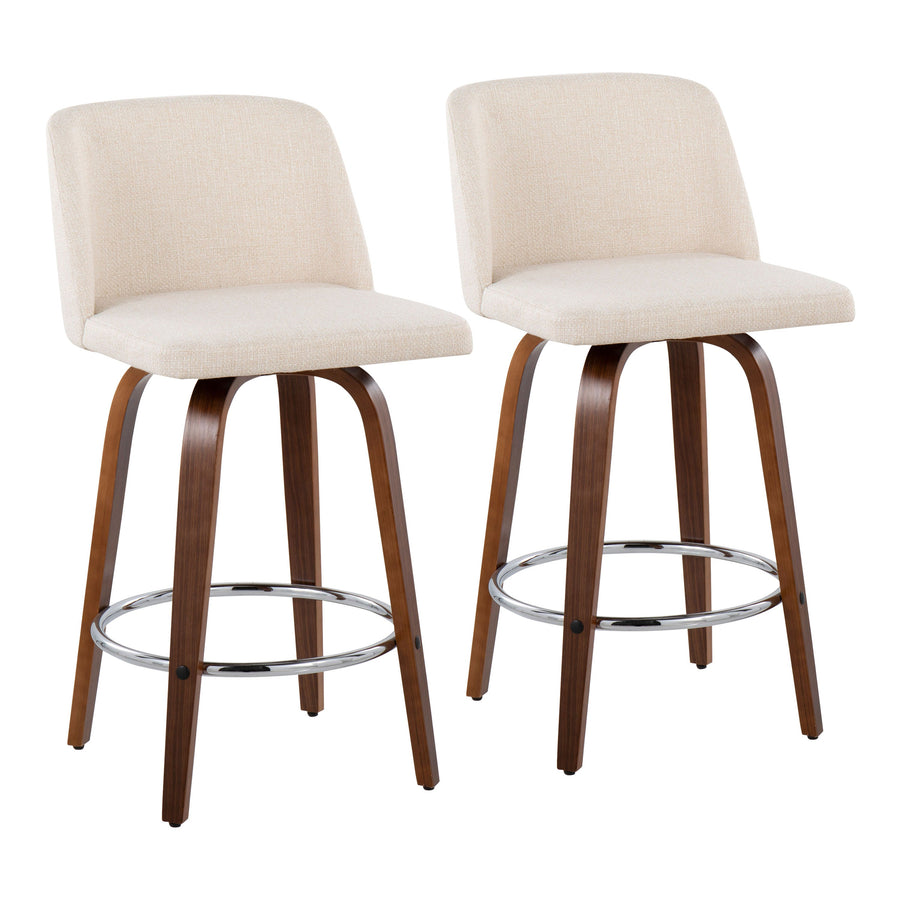 Mid-Century Modern Fixed-Height Counter Stool with Fabric Upholstery - Cream or Black