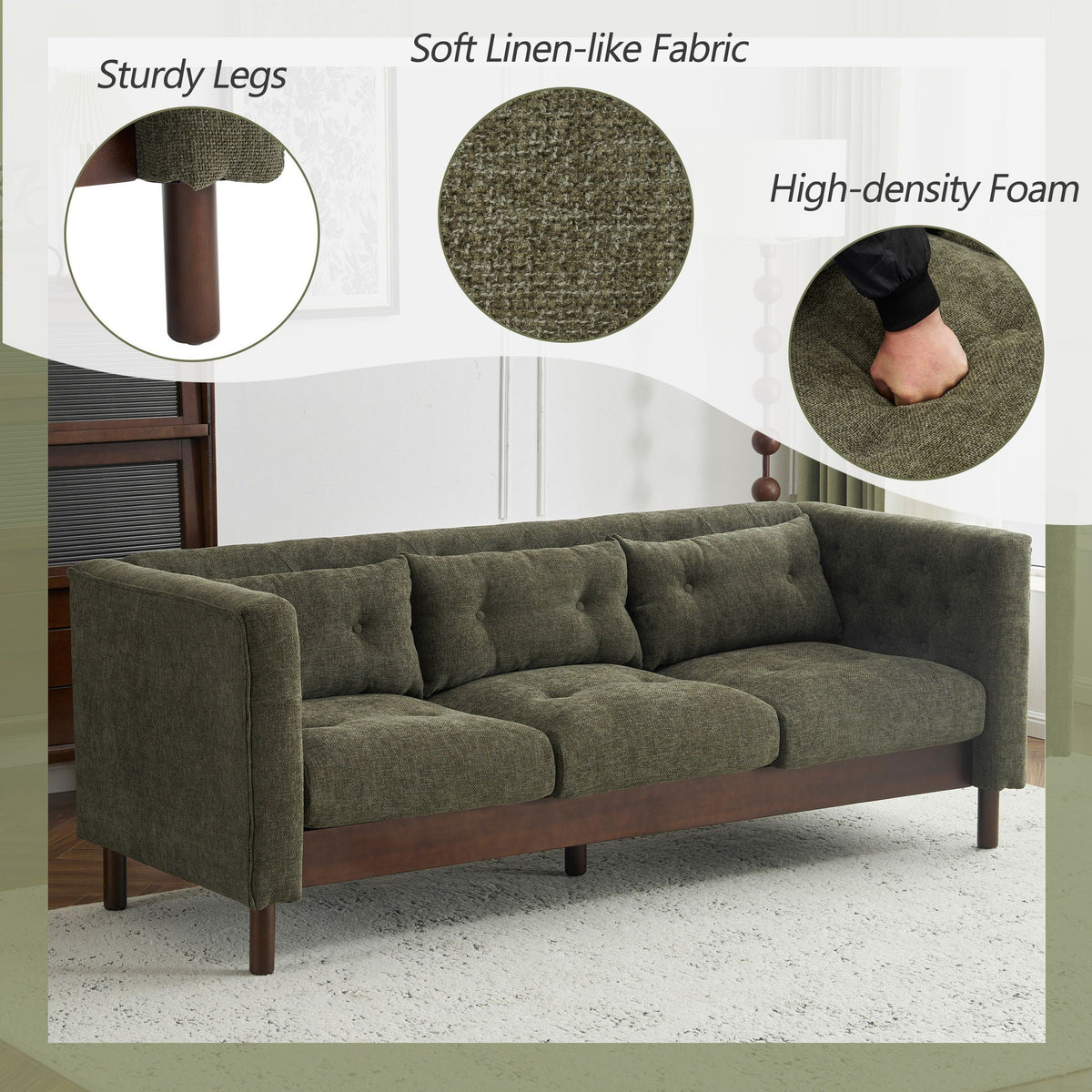 Upholstered Sofa Modern 3 Seater Sofa Couch With Tufted Design For Living Room - view 7