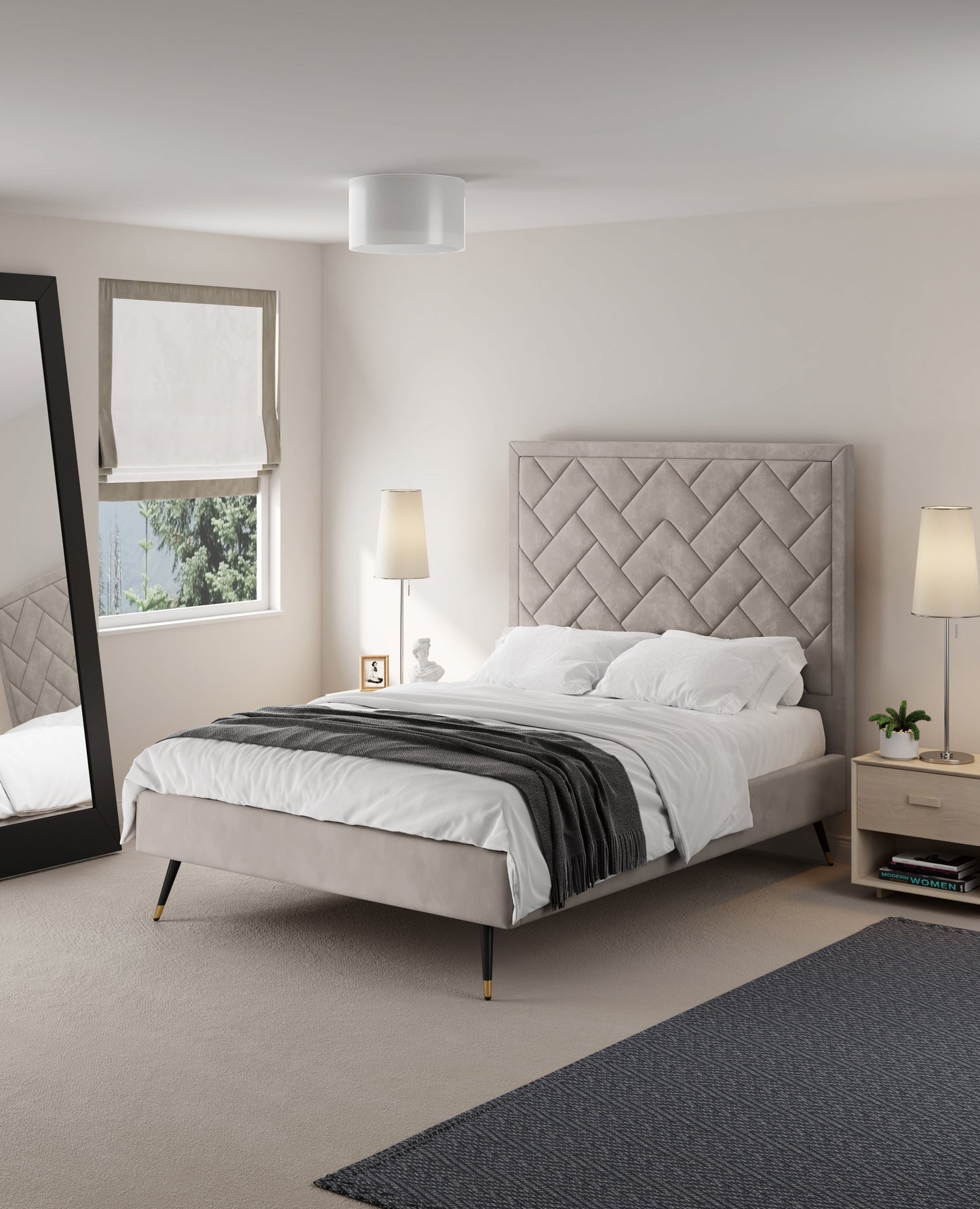 Crosby Upholstered Velvet Full Bed in Greige