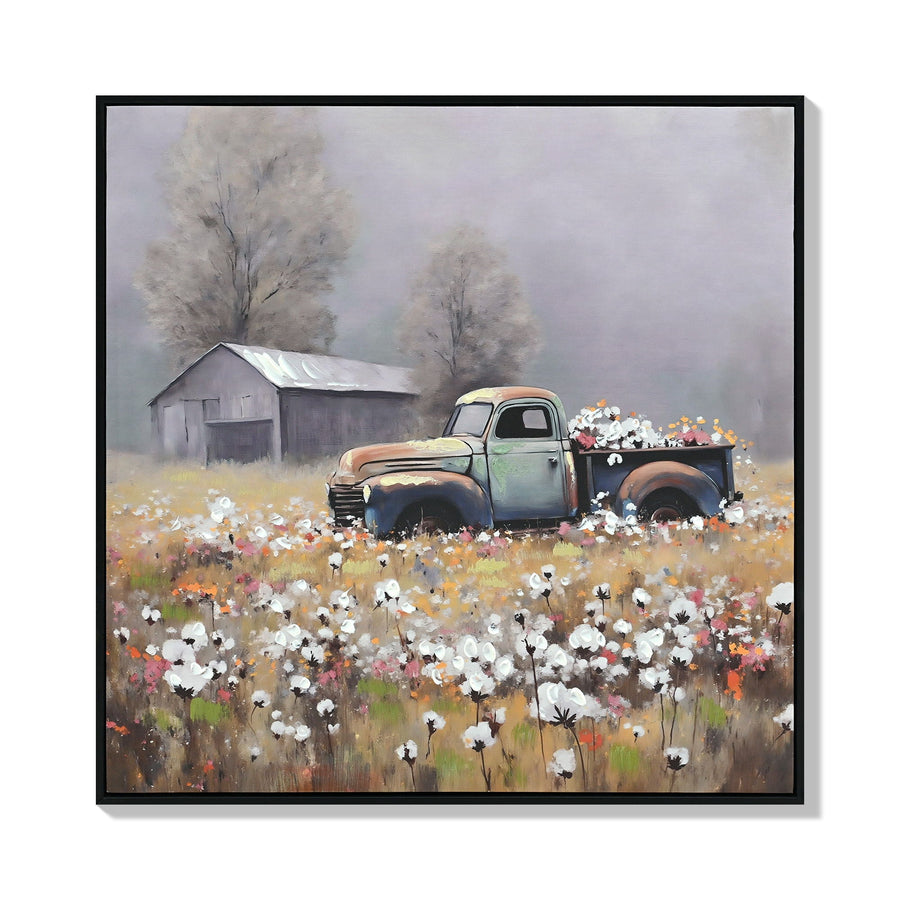 Old Truck Canvas Wall Art with Hand-Embellished Details - Vintage Rustic Decor