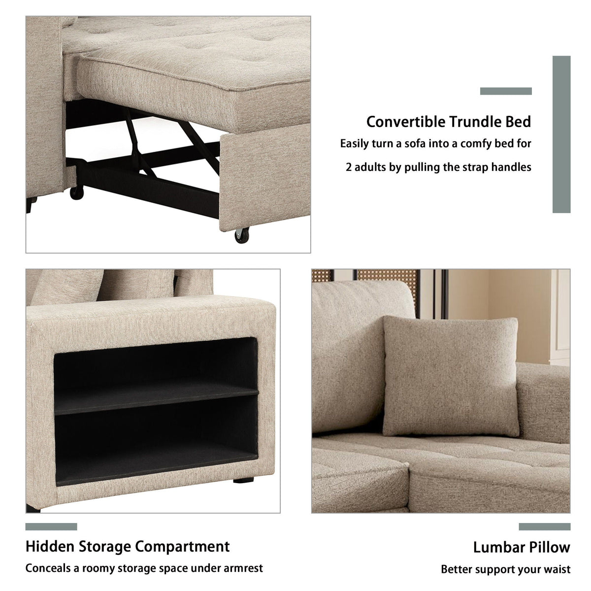 Modern L-Shape 3 Seat Reversible Sectional Couch, Pull Out Sleeper Sofa With Storage Chaise And 2 Stools For - view 25