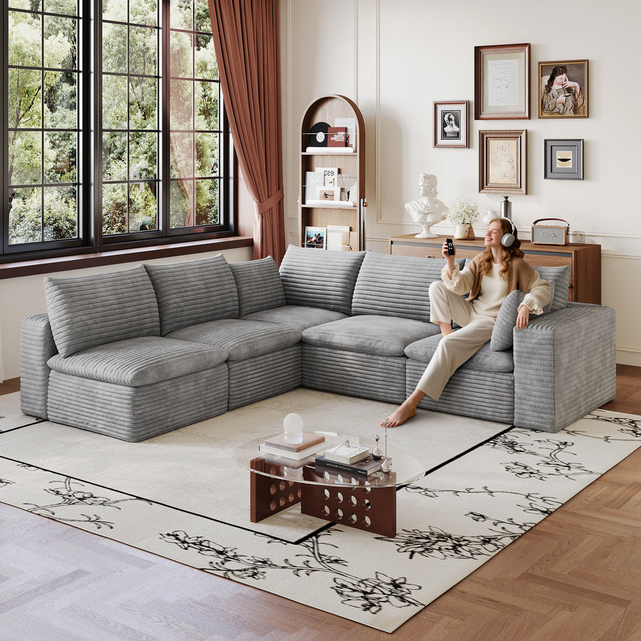 Cloud Sofa with Removable Cushion - Corduroy Fabric