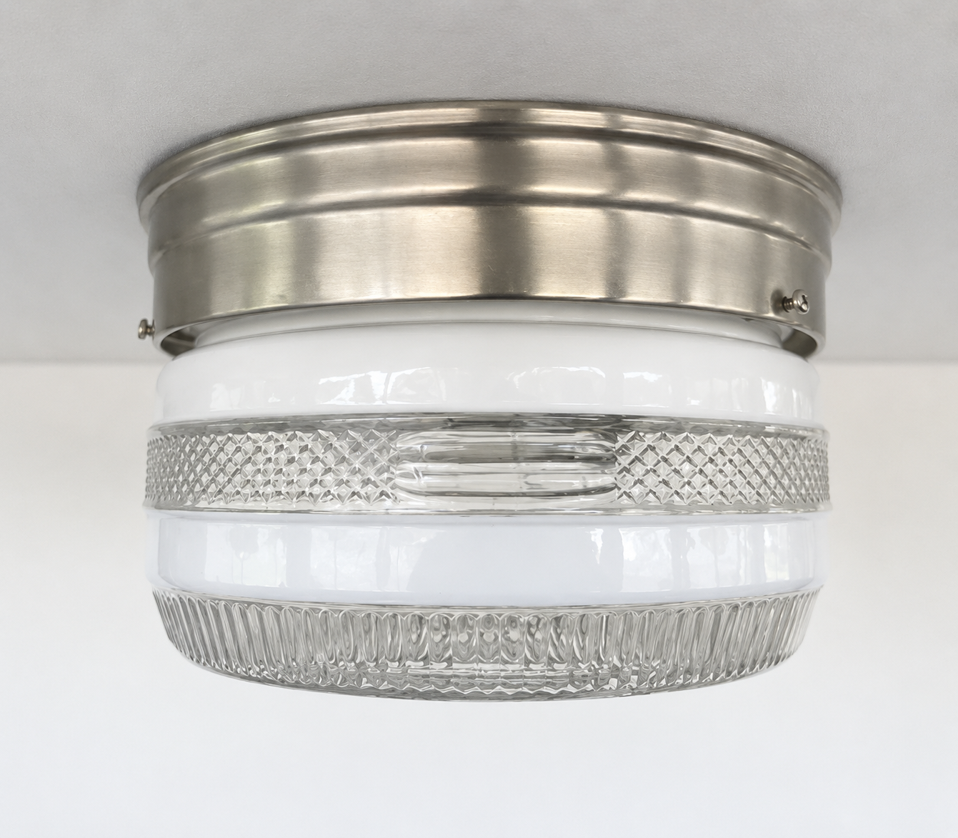 RETRO 1960's Antique DRUM Flush Mount Ceiling Light Brushed Nickel