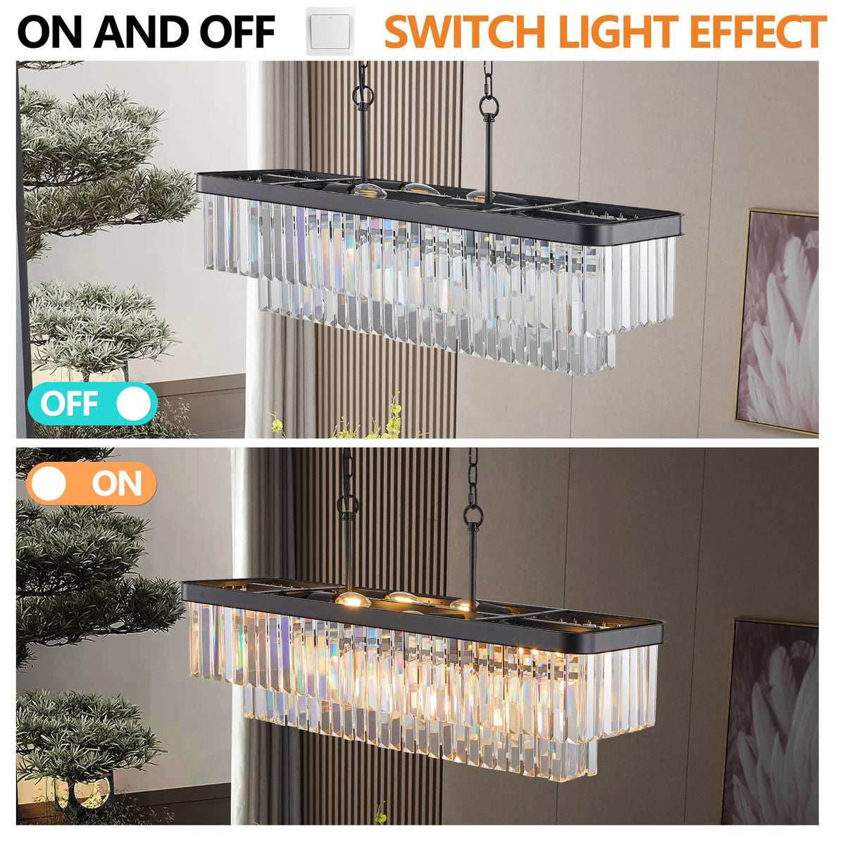 Adjustable Rectangular Crystal Chandelier