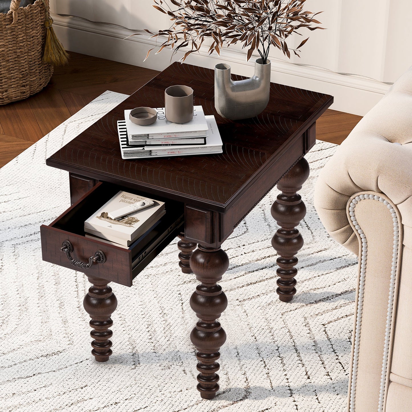Solid Wood End Table with Drawer