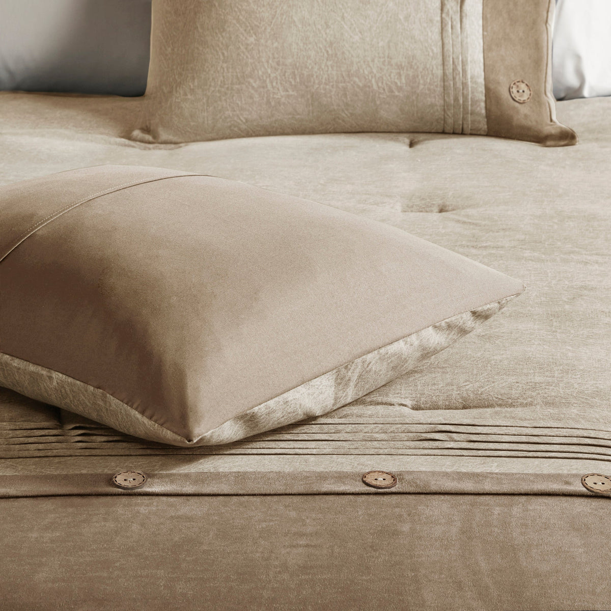 7 Piece Faux Suede Comforter Set Tan King