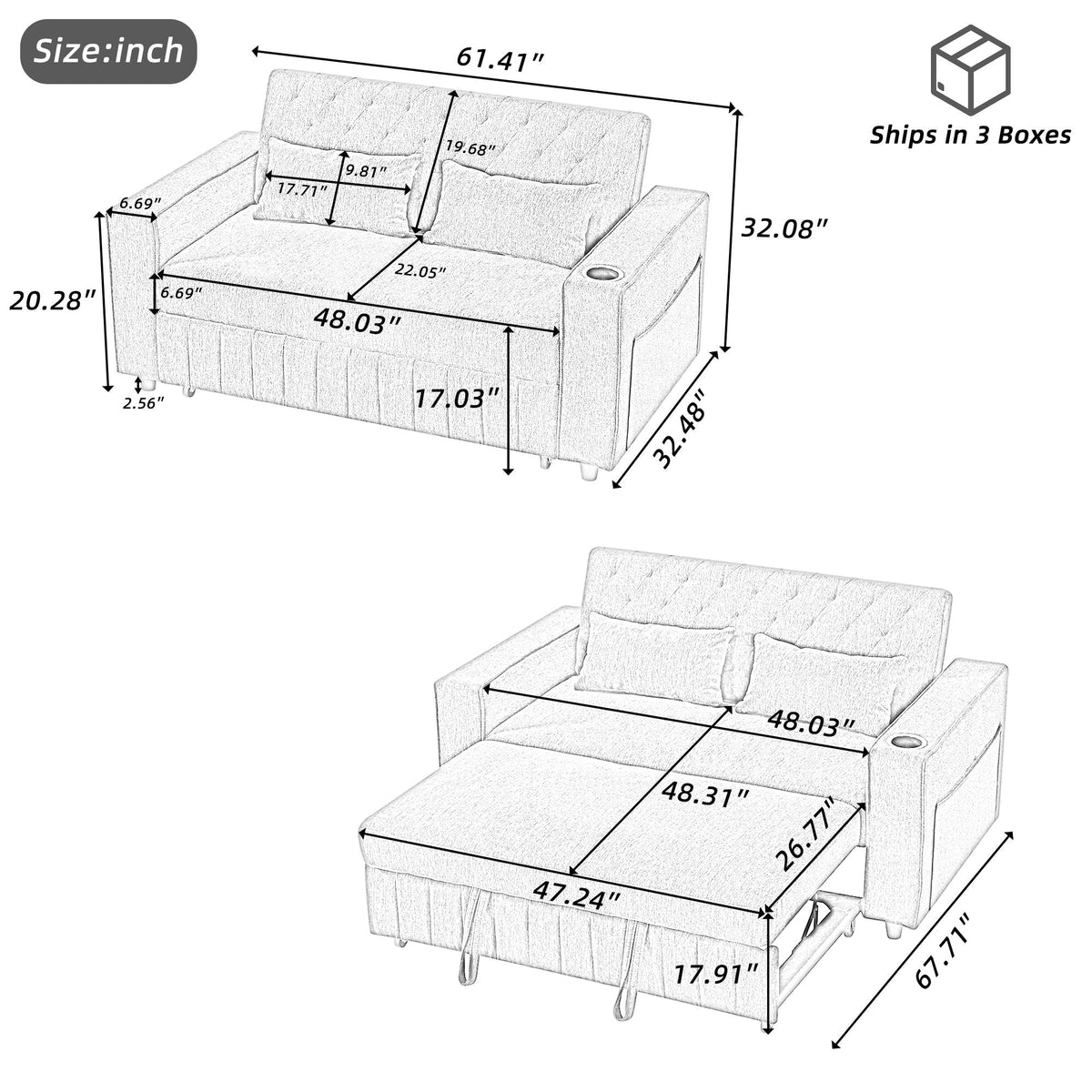 Pull-Out Sofa Bed Convertible Couch With Adjustable Backrest For Living Room - view 18