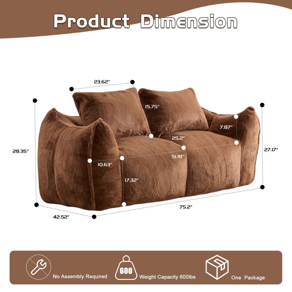 Giant Bean Bag Couch, Ultra Soft Fluffy Loveseat For Living Room - view 41