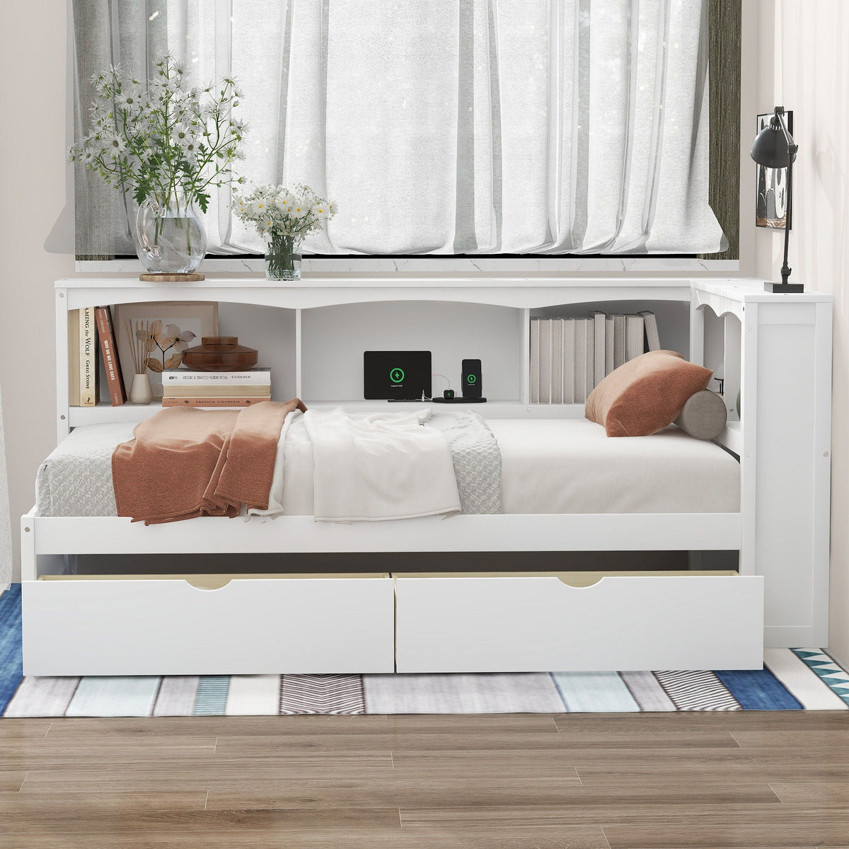 Daybed With 2 Storage Drawers, Storage Cabinets, USB Ports - view 13
