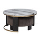 Nesting Coffee Table Set of 2, Faux Marble Top Round Coffee Table with Ottoman