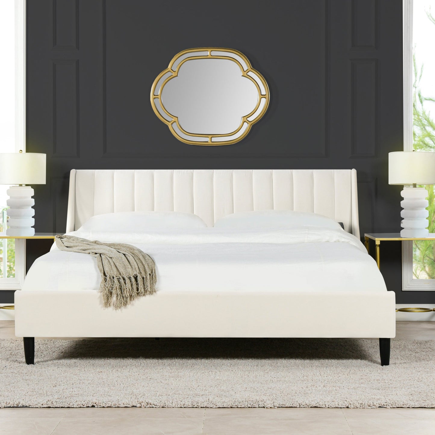 Aspen Vertical Tufted Headboard Platform Bed Set, King, Cloud