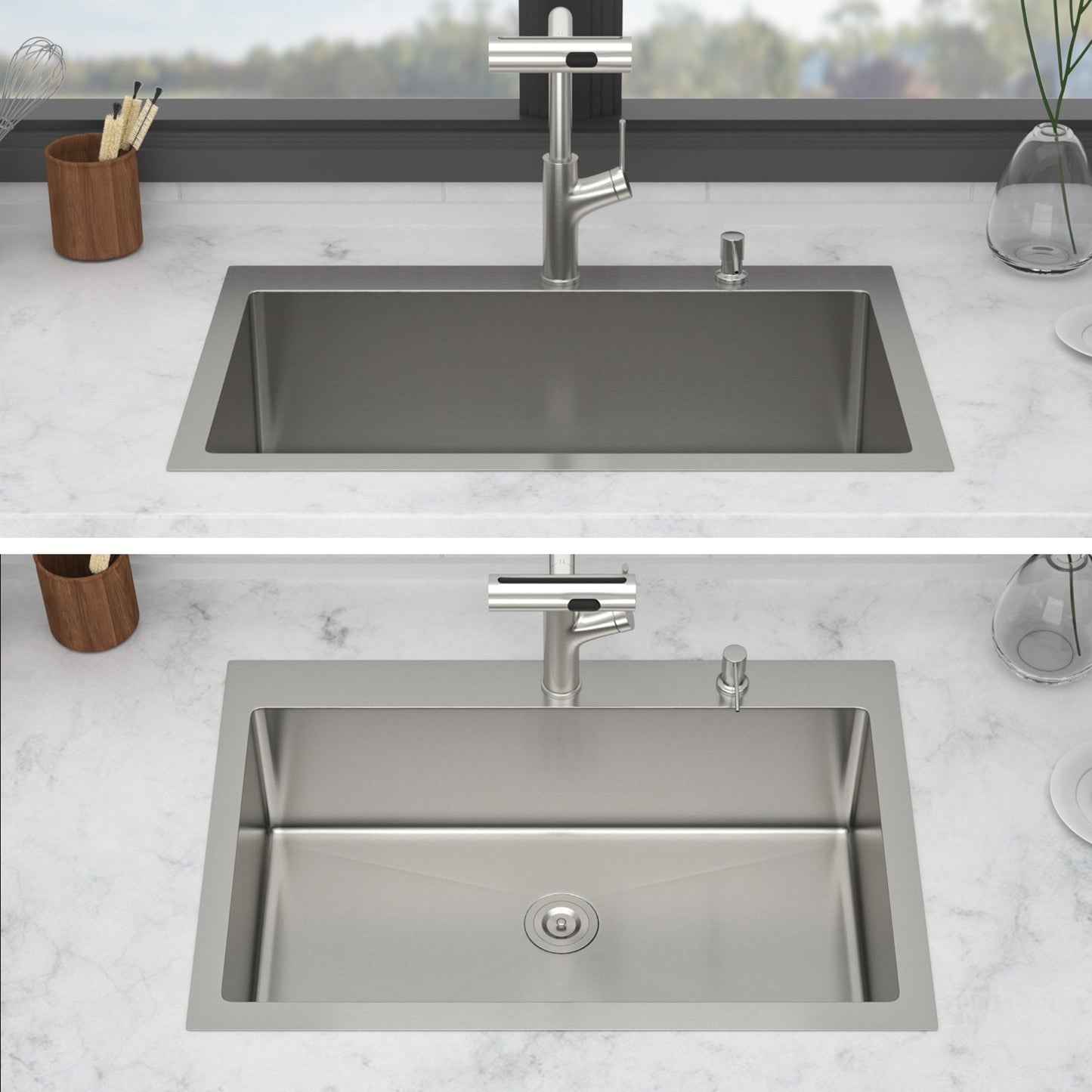 30" Drop-in Kitchen Sink with Pull-out Faucet and Soap Dispenser