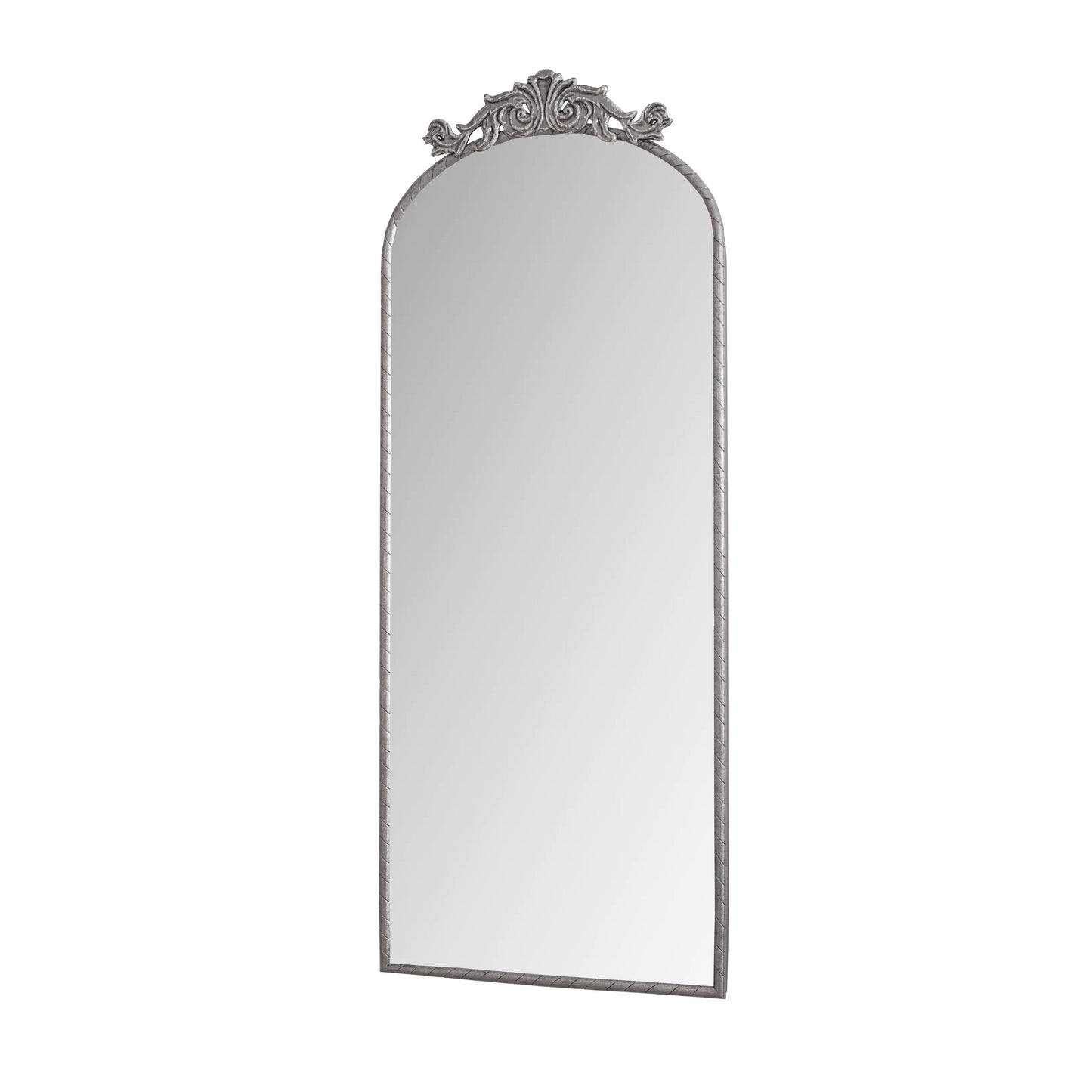 58" x 24" Arched Full Body Mirror with Vintage Ornate Carved Applique