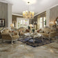 Dresden - Loveseat With 3 Pillows - Bone Synthetic Leather & Gold Patina