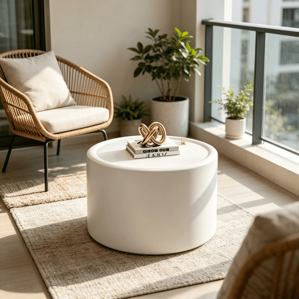White Round Coffee Table with Tempered Glass Top and Hidden Storage - White