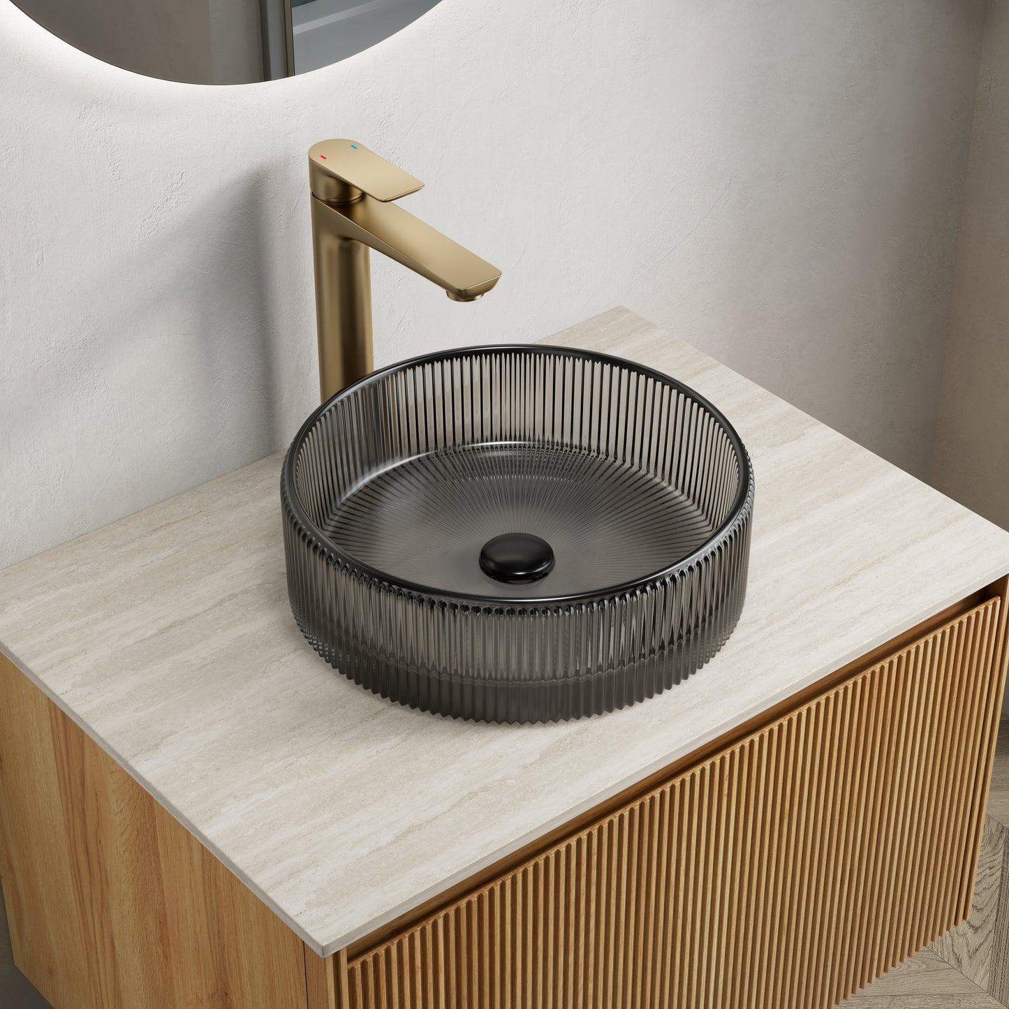 Sonny 16'' Bathroom Round Crystal Glass Sink without Faucet