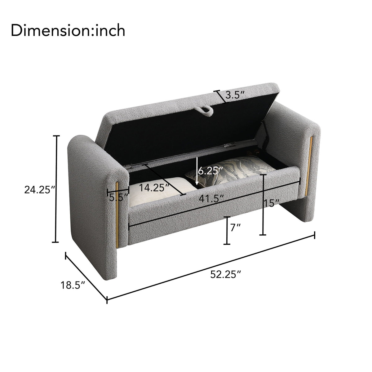 Modern Teddy Upholstered Large Bed End Bench With Arms And Storage - view 38