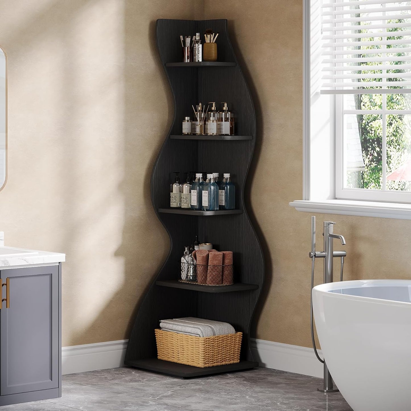 69.8" Height 5-Tier Wavy Bookshelf