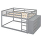 Full Over Full Bunk Bed with 4 Drawers and 3 Shelves - Gray