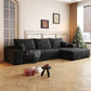 107" Cloud Sectional Couch with L-Shape Chaise, Black Plush Corduroy