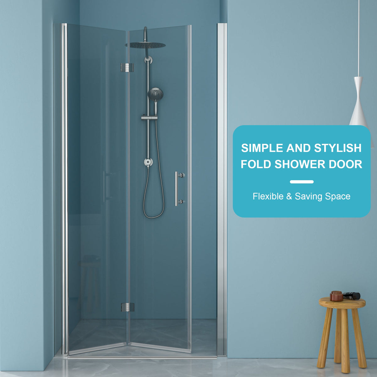 32"W x 72"H Fold Frameless Shower Door with Tempered Glass